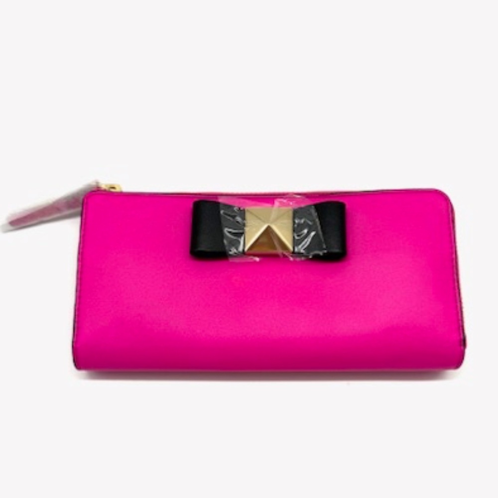 Kate Spade New York Nisha Bow Terrace Wallet~Vivid Snapdragon Pink~Black Bow~WOW